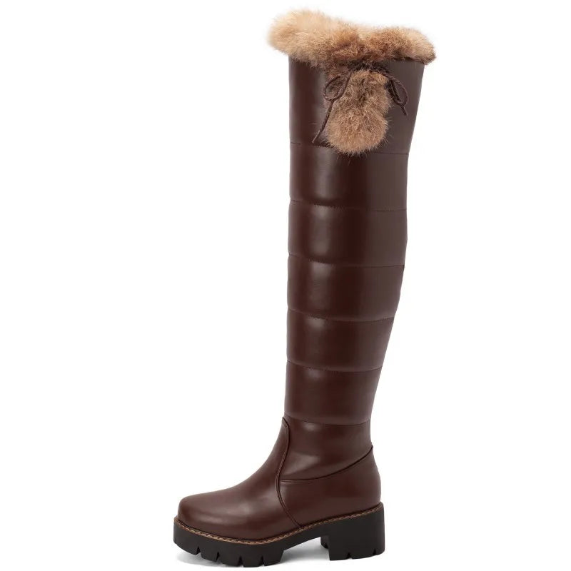 Waterproof Over-the-Knee Snow Boots for Women with Plush Lining - Warm Winter Shoes in Black or Brown