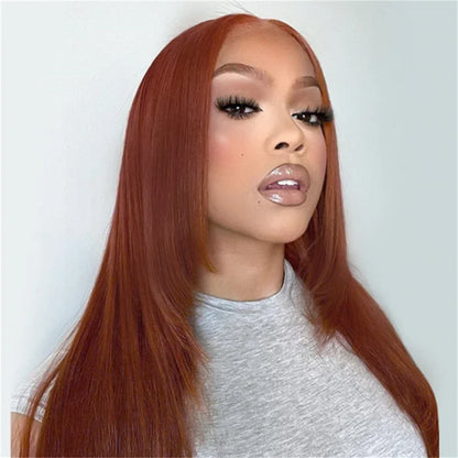Copper Red Layered Synthetic Lace Wig - Burgundy Straight Cut, Glueless, for Black Women