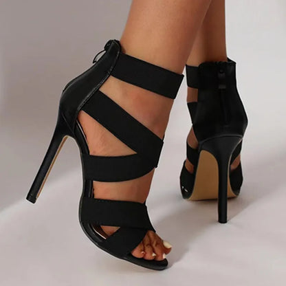 Black Sexy Open Toes Gladiator Shoes Womens Sandals Super High Heel Pumps Ladies Broadband Back Zipper Party Wedding Sandal