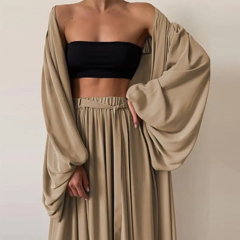 Spring Soft Women Three Piece Set Fashion Wrap Cardigan Tops And High Waist Pants Suit Female Casual Simple Tracksuits Homewear.