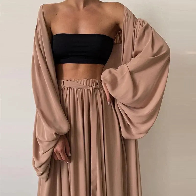 Spring Soft Women Three Piece Set Fashion Wrap Cardigan Tops And High Waist Pants Suit Female Casual Simple Tracksuits Homewear.