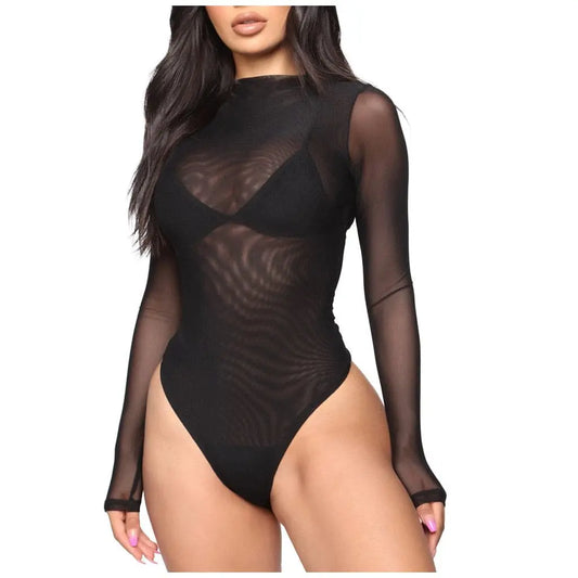 Women's Underwear One Piece Lace Mesh Sexy Lingerie Long Sleeve Bodysuit Sexy Mujer Teddies Erotic Costumes Porno Sex Lenceria.