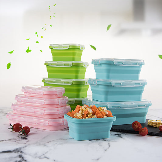 FDA silicone lunch box foldable microwave silicone storage box set refrigerator storage plastic sealing box.