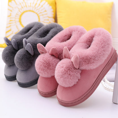 Long ears single ball cotton shoes men and women winter warm bag roots thick soil indoor wooden floor home old people cotton shoes.