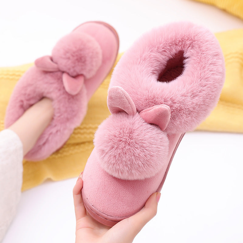 Long ears single ball cotton shoes men and women winter warm bag roots thick soil indoor wooden floor home old people cotton shoes.