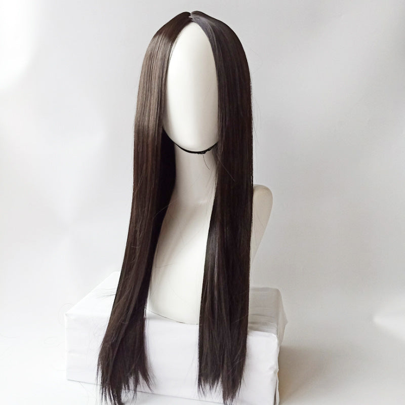 Cross-border new foreign trade wig ladies in black branch, straight hair cultivation, European and American high temperature wire, wholesale - GOLDEN TOUCH APPARELS WOMEN