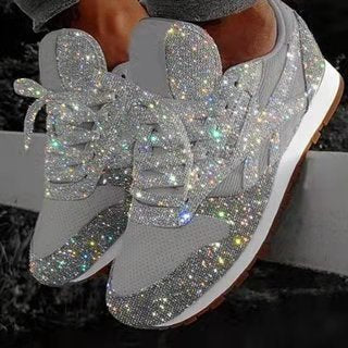 breathable lace-up running shoes sparkling crystal HOT BLING women's shoes