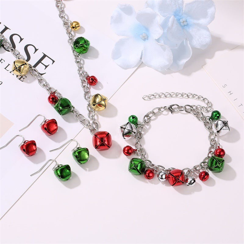 Europe and the United States cross-border new Christmas necklace set jewelry colorful bell line chain earrings Christmas jewelry