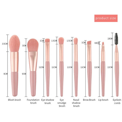 8 makeup brush beauty tool soft hair color makeup set wooden handle portable mini blush makeup brush set - GOLDEN TOUCH APPARELS WOMEN