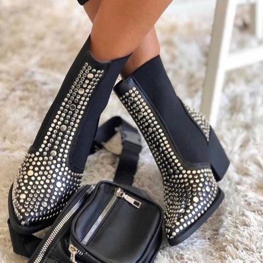 Autumn and winter women's boots sexy pointed denim style large size rivets elastic women shoes - GOLDEN TOUCH APPARELS WOMEN