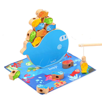 Multifunctional Magnetic Fish Stack Wooden Toy with Turning Rope