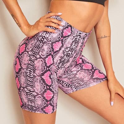 women's clothing snake print high waist buttocks sports yoga pants fitness shorts women.