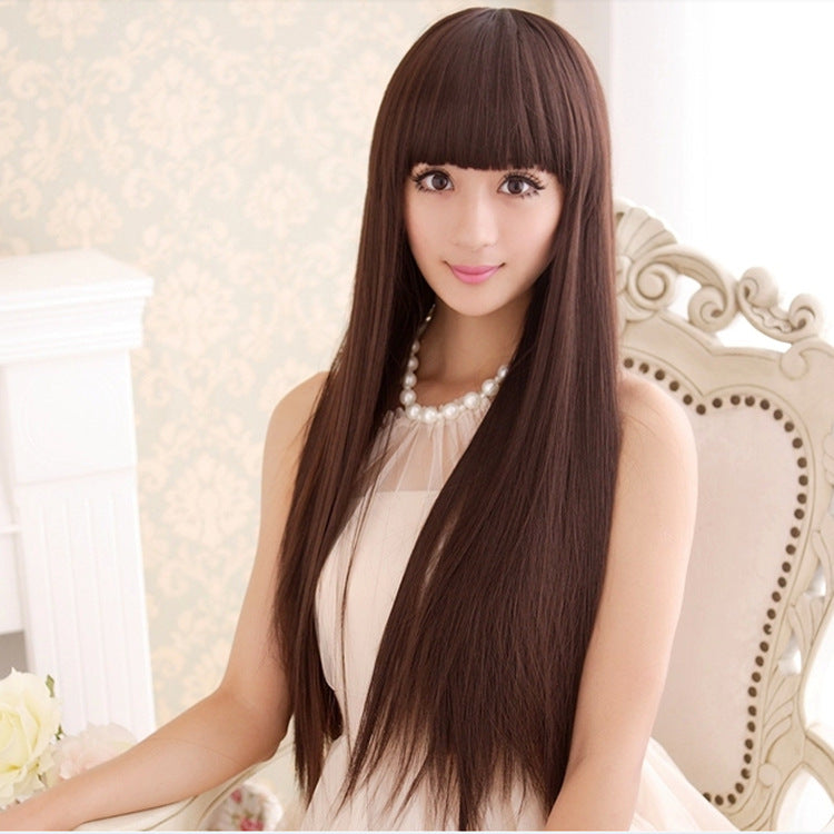 Wanli fake female long straight hair Qi Liu Hai real vacuum high temperature silk dress fake high-end wig manufacturers wholesale.