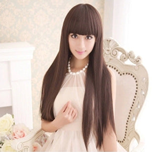 Wanli fake female long straight hair Qi Liu Hai real vacuum high temperature silk dress fake high-end wig manufacturers wholesale.