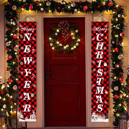 Amazon new Christmas ornament door blonde red black gant door hanging couplet festival party banner hanging flag