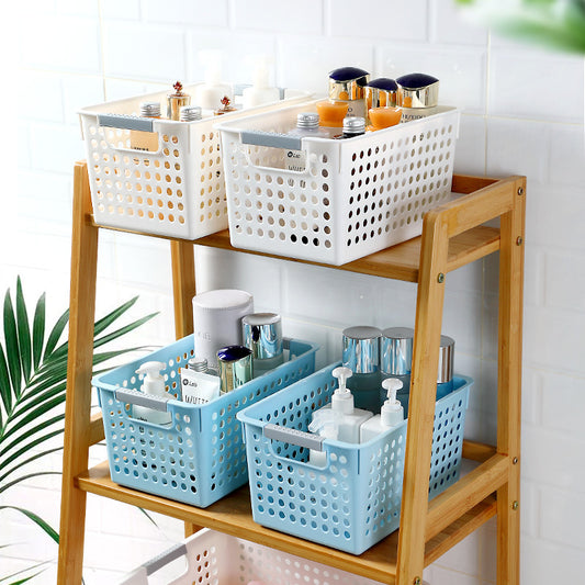 Plastic Bathroom Storage Basket - Stylish Suede Design - Multipurpose Desktop Organizer for Snacks, Toiletries, and More