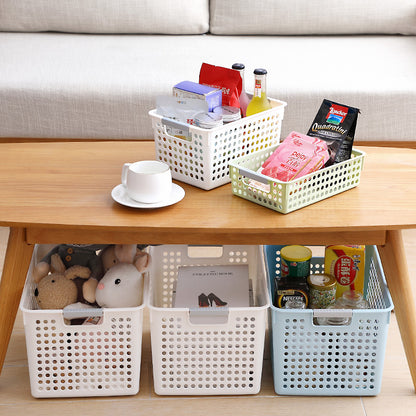 Plastic Bathroom Storage Basket - Stylish Suede Design - Multipurpose Desktop Organizer for Snacks, Toiletries, and More