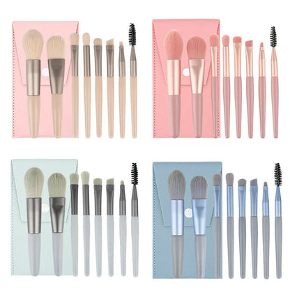 8 makeup brush beauty tool soft hair color makeup set wooden handle portable mini blush makeup brush set - GOLDEN TOUCH APPARELS WOMEN