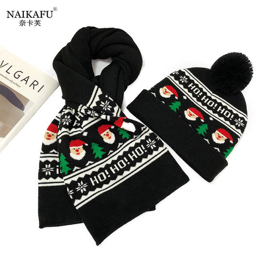 Autumn and winter new European knit christmas hat hair balls, cute children's Christmas scarf set custom wholesale