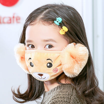 "Cute Plush Bear Ear Hood & Mask - Winter Children's Cartoon Protective Wear"