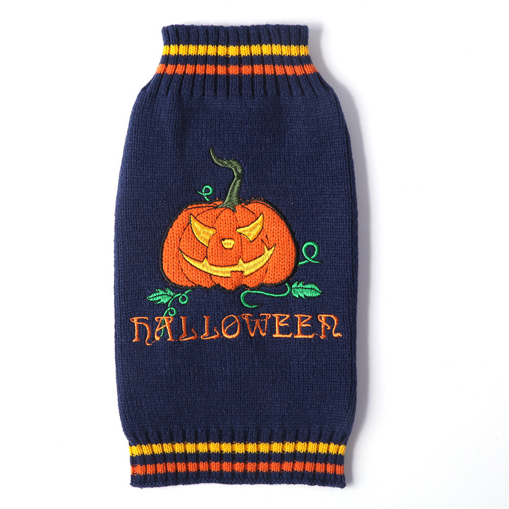 Knitted sweater with Halloween Pumpkin. Luxury chic clothing for