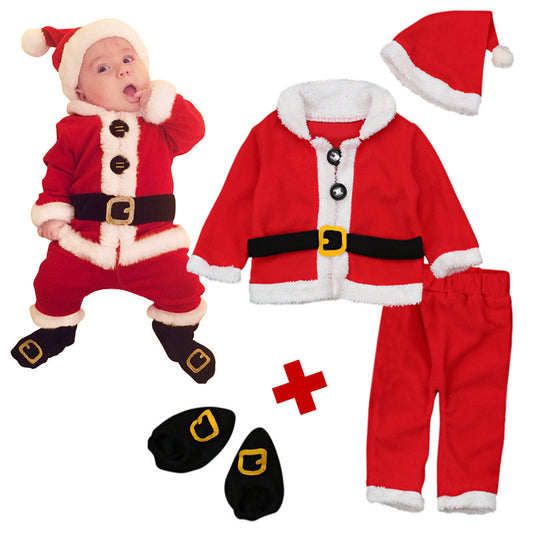 Christmas coat Christmas kids long-sleeved Christmas old man dress up four-piece cosplay children's clothing