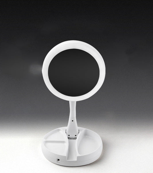 Foldable Led Light Makeup Mirror Storage Tray LED Face Mirror Adjustable USB Led Vanity Backlit Mirror Table Cosmetic Mirror
