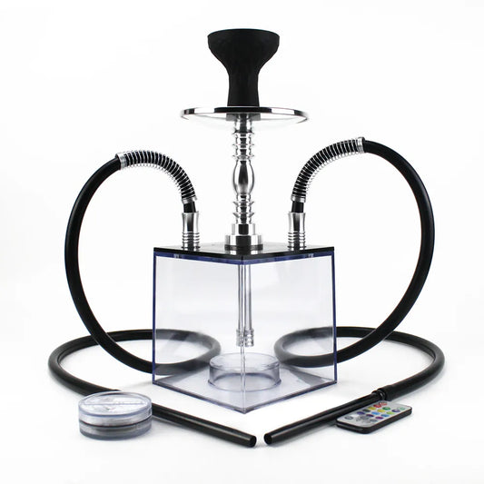 Cube Acrylic Hookah Set with 2 Hose LED Light Silicone Bowl Hookahs Narguile Sheesha Chicha Nargile Cachimbas Shisha Box Ket