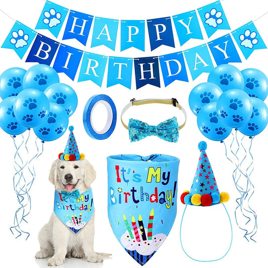 Pet supplies Happy Birthday Dog Bandana Party Cake Decoration Happy Birthday Banner And  Hat Bowtie or Pets Dogs Accessories - GOLDEN TOUCH APPARELS WOMEN