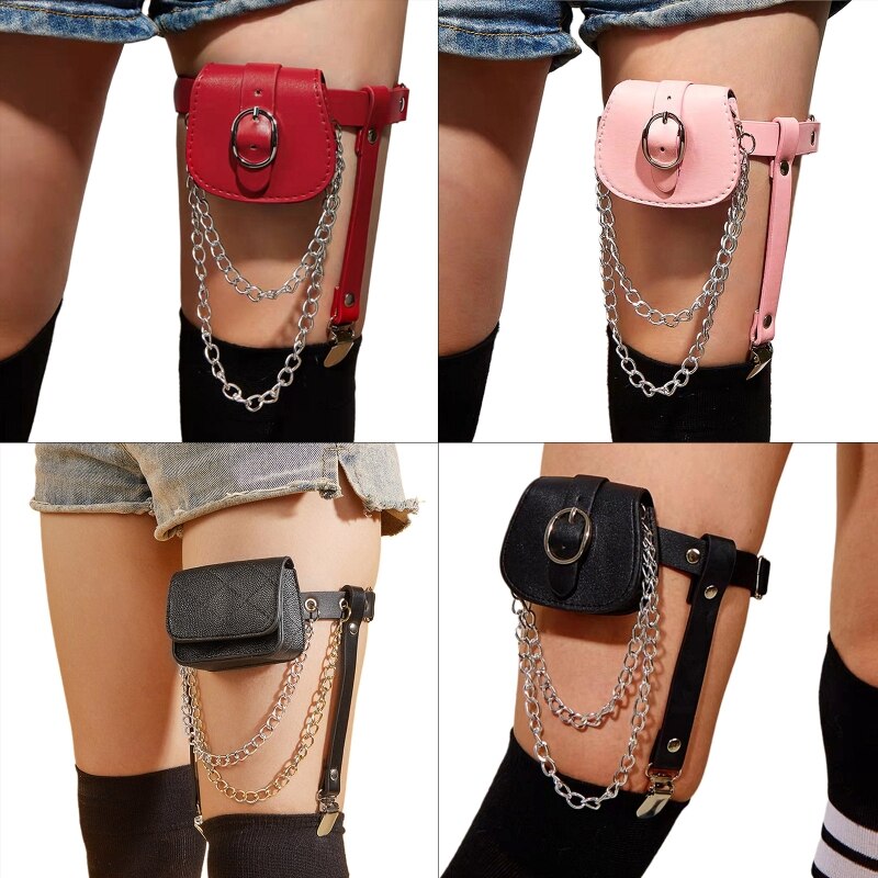 Punk PU Leather Thigh Chain Leg Body Chain Harness Gothic Leg Garter Belt Fashion Beach Club Rave Party Body Supplies - GOLDEN TOUCH APPARELS WOMEN