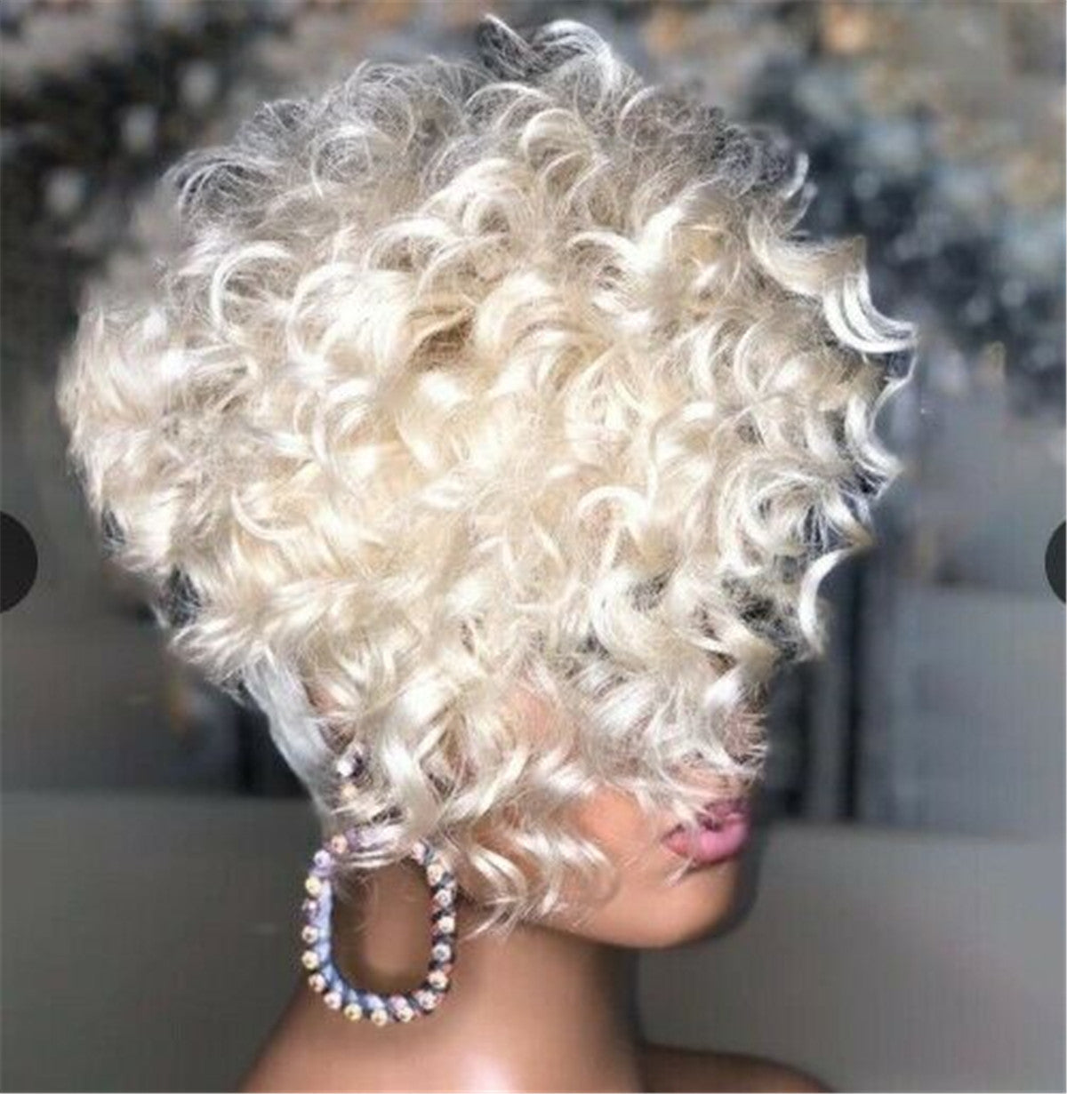 Short Platinum Blond Afro Curly Wave Pixie Cut Wig Synthetic Hair for Women Dress Party Full Wig - GOLDEN TOUCH APPARELS WOMEN