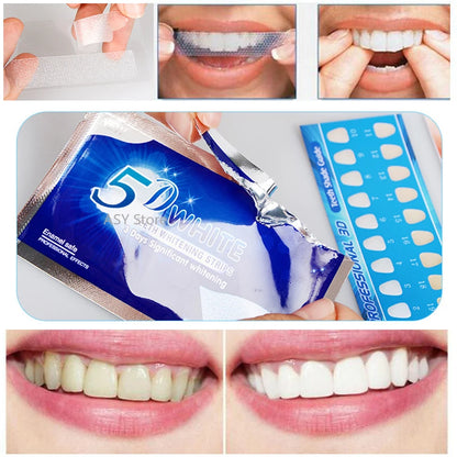 Professional 5D Gel Teeth Whitening Strips - Dental Whitening Kit for Teeth with Veneers - Effective Oral Hygiene Care Strips for False Teeth - Dentist Recommended Whitening Gel