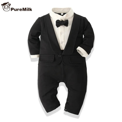 Newborn Baby Boy Cotton Soft Long Rompers Bodysuit Jumpsuit in White/Black