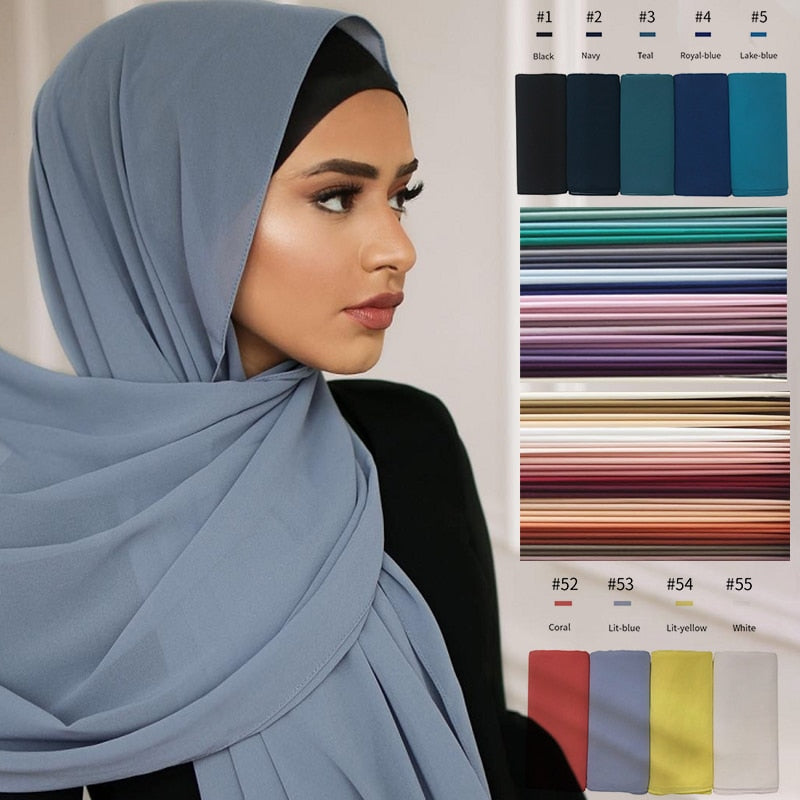 70*180cm Muslim Chiffon Hijab Shawls Scarf Women Solid Color Head Wraps Women Hijabs Scarves Ladies Foulard Femme Muslim Veil - GOLDEN TOUCH APPARELS WOMEN