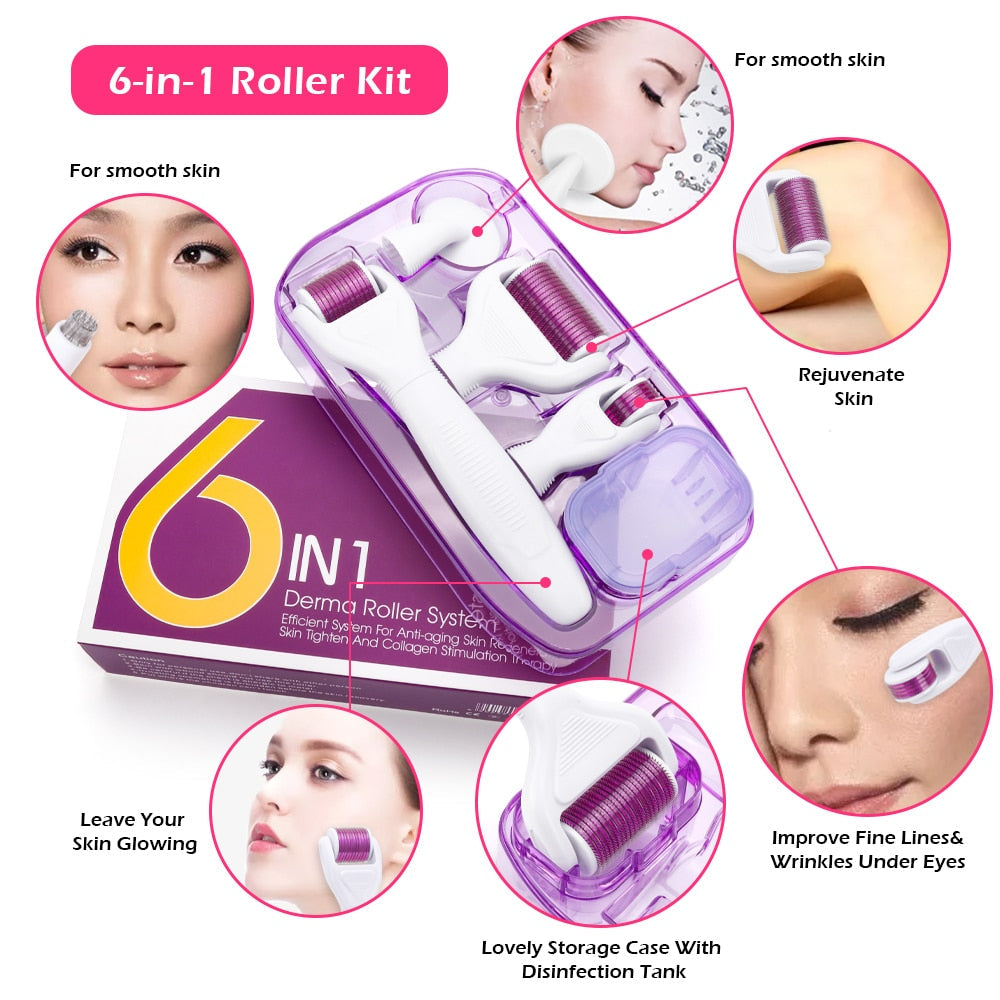 Original DRS 6 in 1 Derma Roller Needle Microdermabrasion Facial Rollor Microneedle Kits for Skin Care Rejuvenation Treatment.