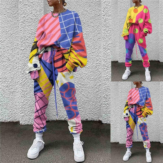 Print Tracksuit Women Two Piece Set Spring Autumn Clothes Pullover Top and Pants Sweat Suits Female Casual Outfits Jogging Femme.