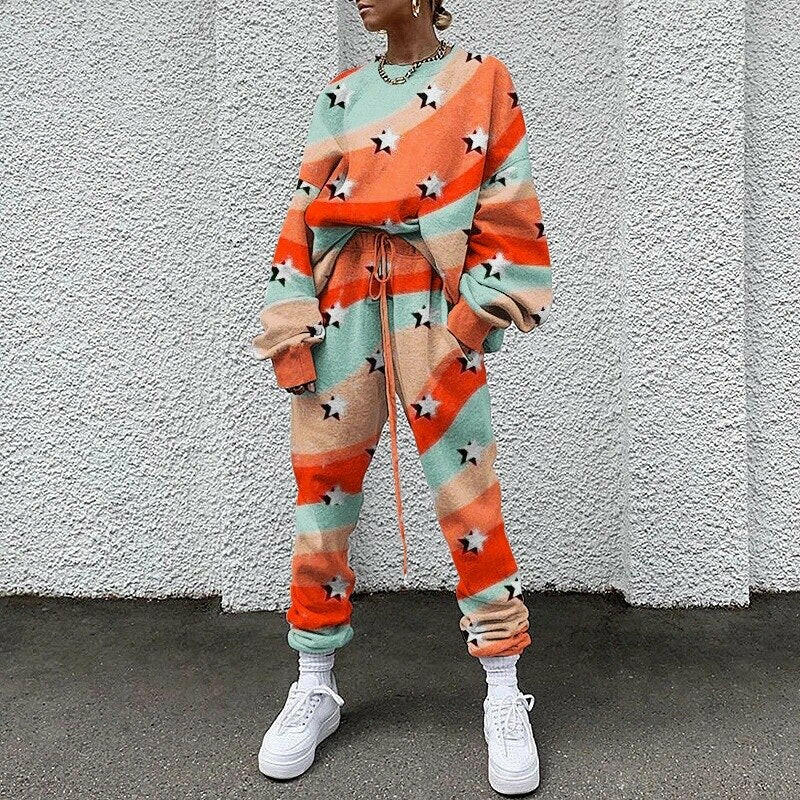 Print Tracksuit Women Two Piece Set Spring Autumn Clothes Pullover Top and Pants Sweat Suits Female Casual Outfits Jogging Femme.