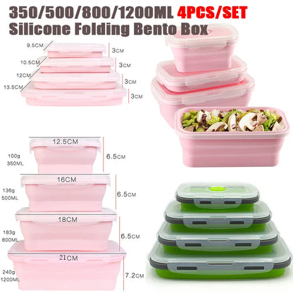 4pcs/set Silicone Rectangle Lunch Box Collapsible Bento Box Folding Food Container Bowl 300/500/800/1200ml for Dinnerware