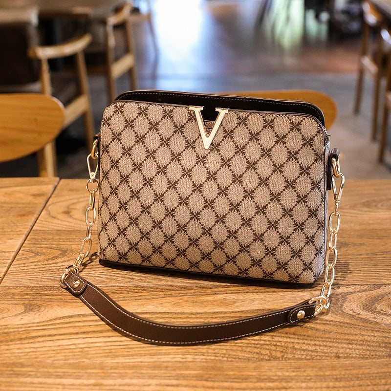 New Luxury Designer Shoulder Bag For Women Pu Leather Crossbody Messenger Female Bags Fashion Chain Sling Ladies Plaid Handbags.