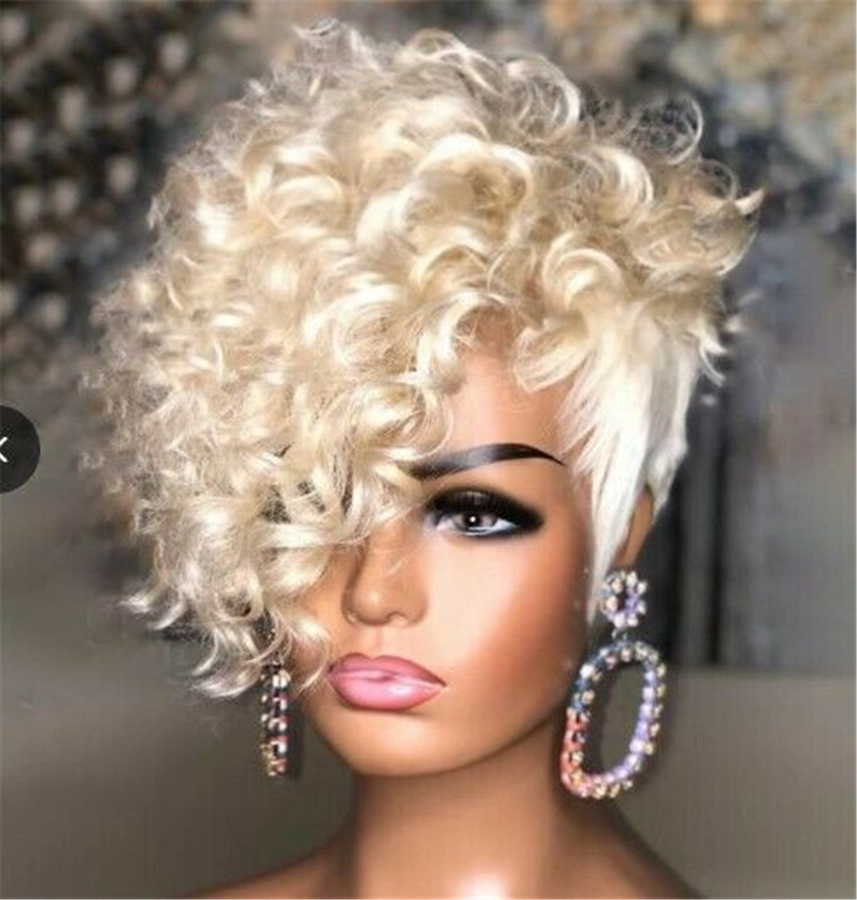 Short Platinum Blond Afro Curly Wave Pixie Cut Wig Synthetic Hair for Women Dress Party Full Wig - GOLDEN TOUCH APPARELS WOMEN