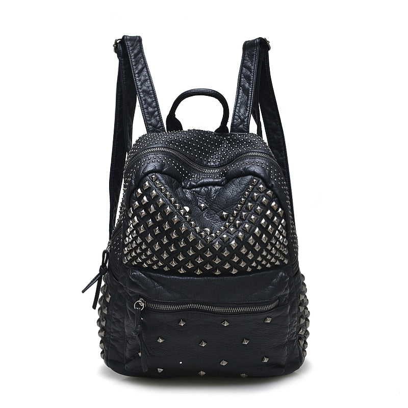 2023 New Fashion Women Backpacks Washed Leather Backpacks Lady Girls Travel Women Bags Rivet Backpacks Student School Bag Hot - GOLDEN TOUCH APPARELS WOMEN
