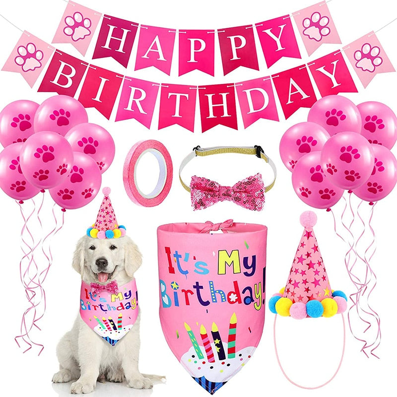 Pet supplies Happy Birthday Dog Bandana Party Cake Decoration Happy Birthday Banner And  Hat Bowtie or Pets Dogs Accessories - GOLDEN TOUCH APPARELS WOMEN