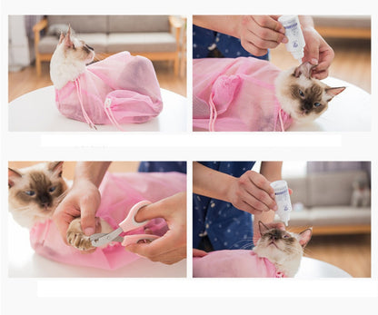 Mesh Cat Grooming Bathing Bag Adjustable Cats Washing Bags For Pet Nail Trimming Injecting Anti Scratch Bite Restraint 34x50cm.