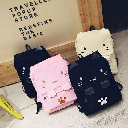 2022 Cute Cat Canvas Backpack Cartoon Embroidery Backpacks For Teenage Girls School Bag Casual Black Printing Rucksack Mochilas - GOLDEN TOUCH APPARELS WOMEN