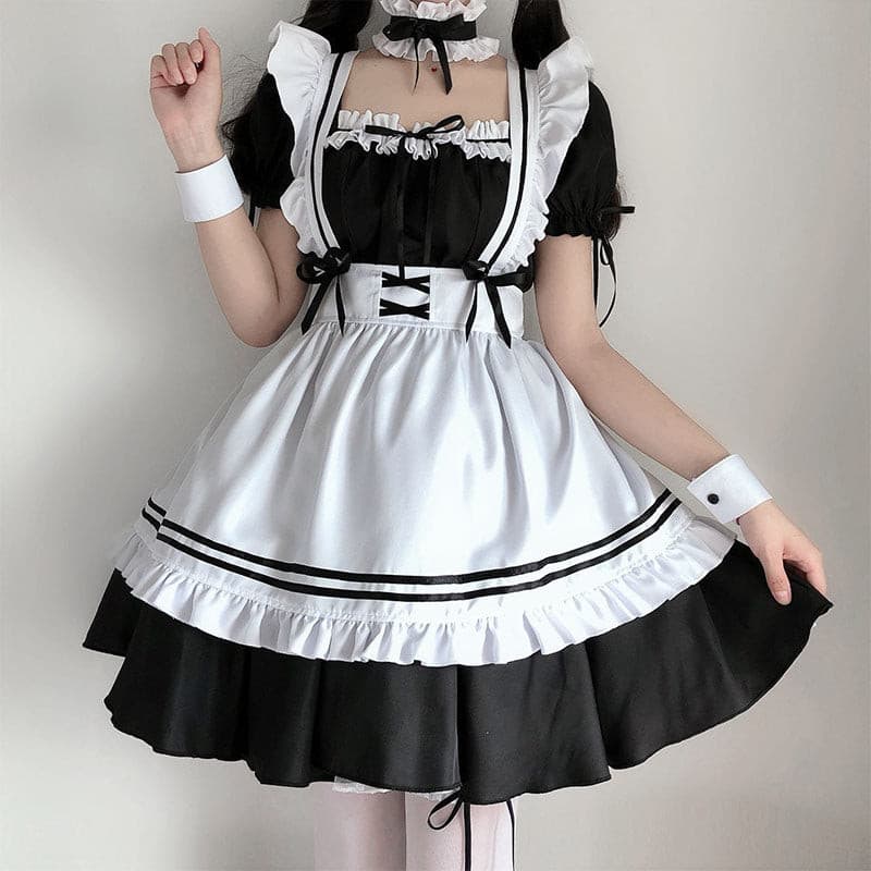 2023 Black Cute Lolita Maid Costumes Girls Women Lovely Maid Cosplay Costume Animation Show Japanese Outfit Dress Clothes.