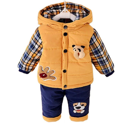Warm and Cozy Thicken Winter Boys Velvet Hoodie Coat and Pants - Cotton Two Piece Suit for Children's Wear