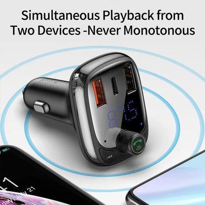 Upgrade Your Car with the Advanced Bluetooth 5.0 FM Transmitter Handsfree Car Kit, featuring Fast Charger and Auto FM Modulator
