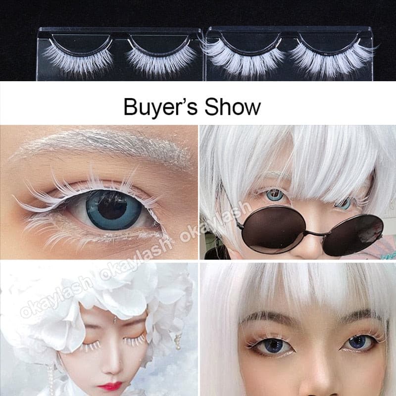 Newest 3 Pairs/Lot Fluffy Lace White Eyelashe Natural Colored Artificial Vegan Silk Eye Lashes for Doll Cosplay Party Halloween - GOLDEN TOUCH APPARELS WOMEN