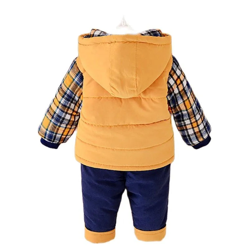 Warm and Cozy Thicken Winter Boys Velvet Hoodie Coat and Pants - Cotton Two Piece Suit for Children's Wear
