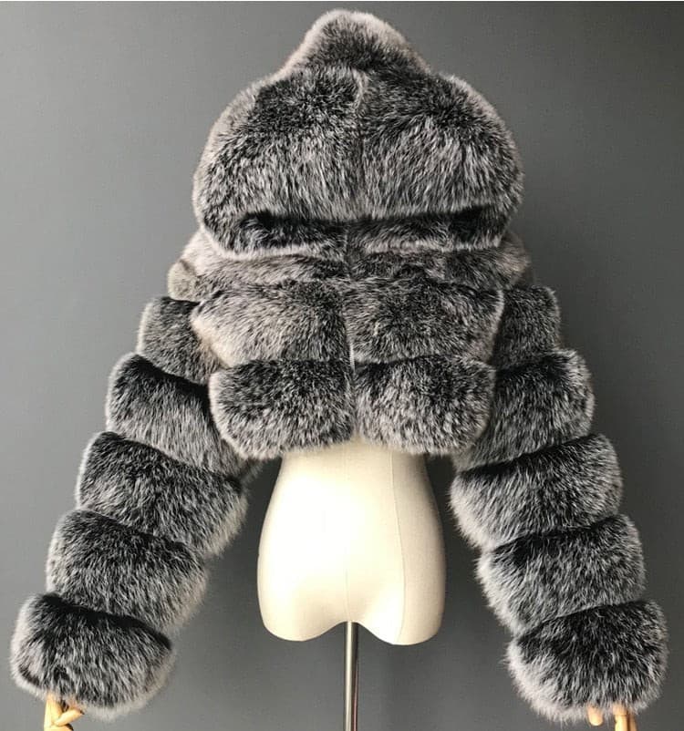 Furry Cropped Faux Fur Coats  Jackets Women Fluffy Top Coat Hooded Winter Fur Jacket YINGJIAMEI - GOLDEN TOUCH APPARELS WOMEN